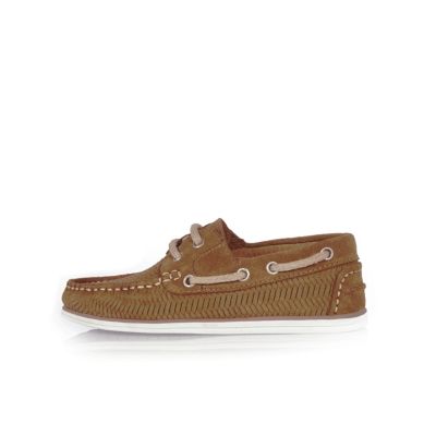 Boys light brown weave boat shoes